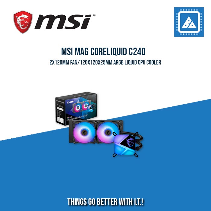 MSI MAG CORELIQUID C240 2X120MM FAN/120X120X25MM ARGB LIQUID CPU COOLER MSI MAG CORELIQUID C240 2X120MM FAN/120X120X25MM ARGB LIQUID CPU COOLER
